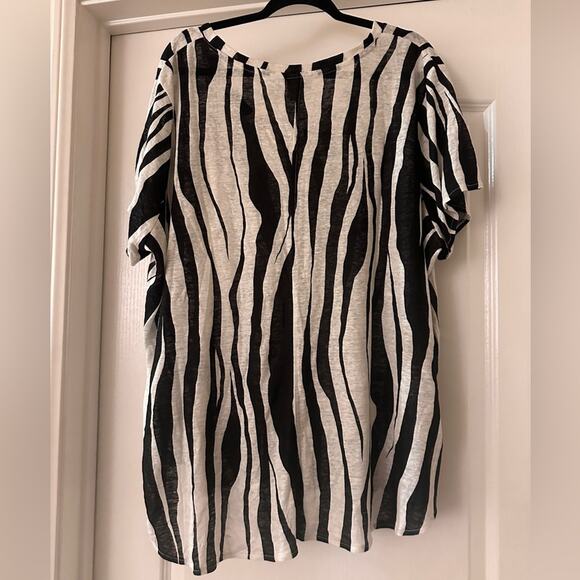 🍷Rachel Zoe 100% linen zebra print vneck tee size 3x - Picture 3 of 3